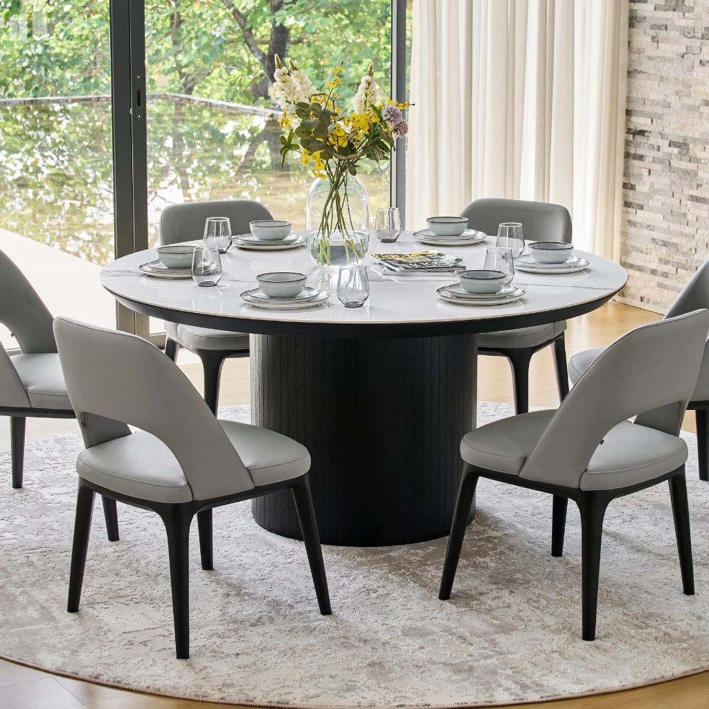 Ava Round Dining Table in Black Oak timber finish