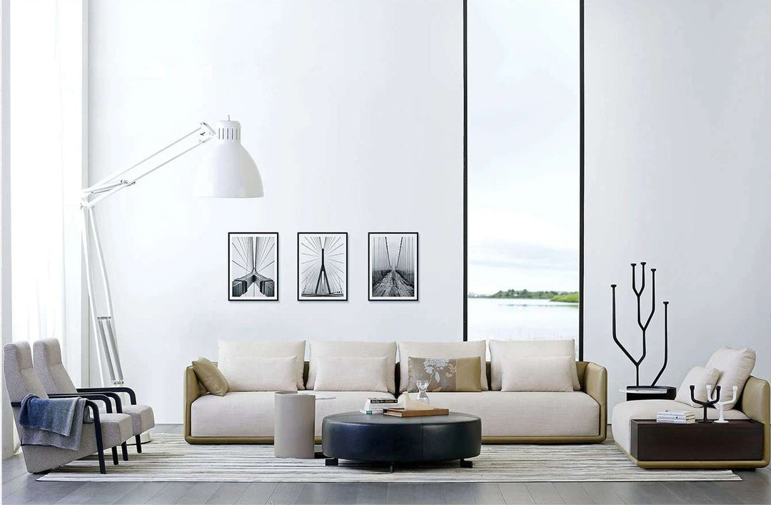 GS9032 Fabric & Leather 3 seater sofa