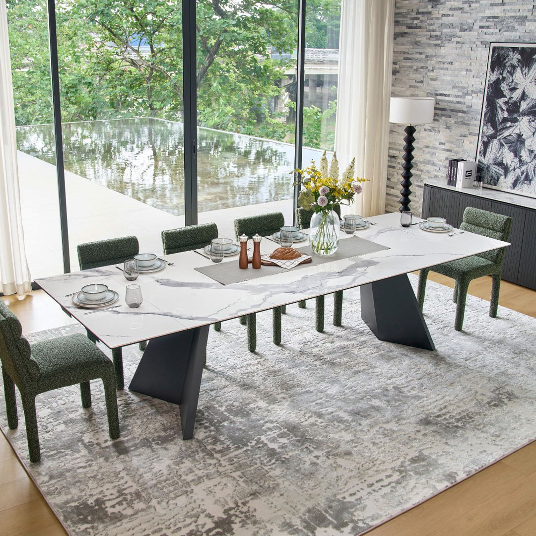 Nova Extension Dining Table with a ceramic stone top and satin black metal base